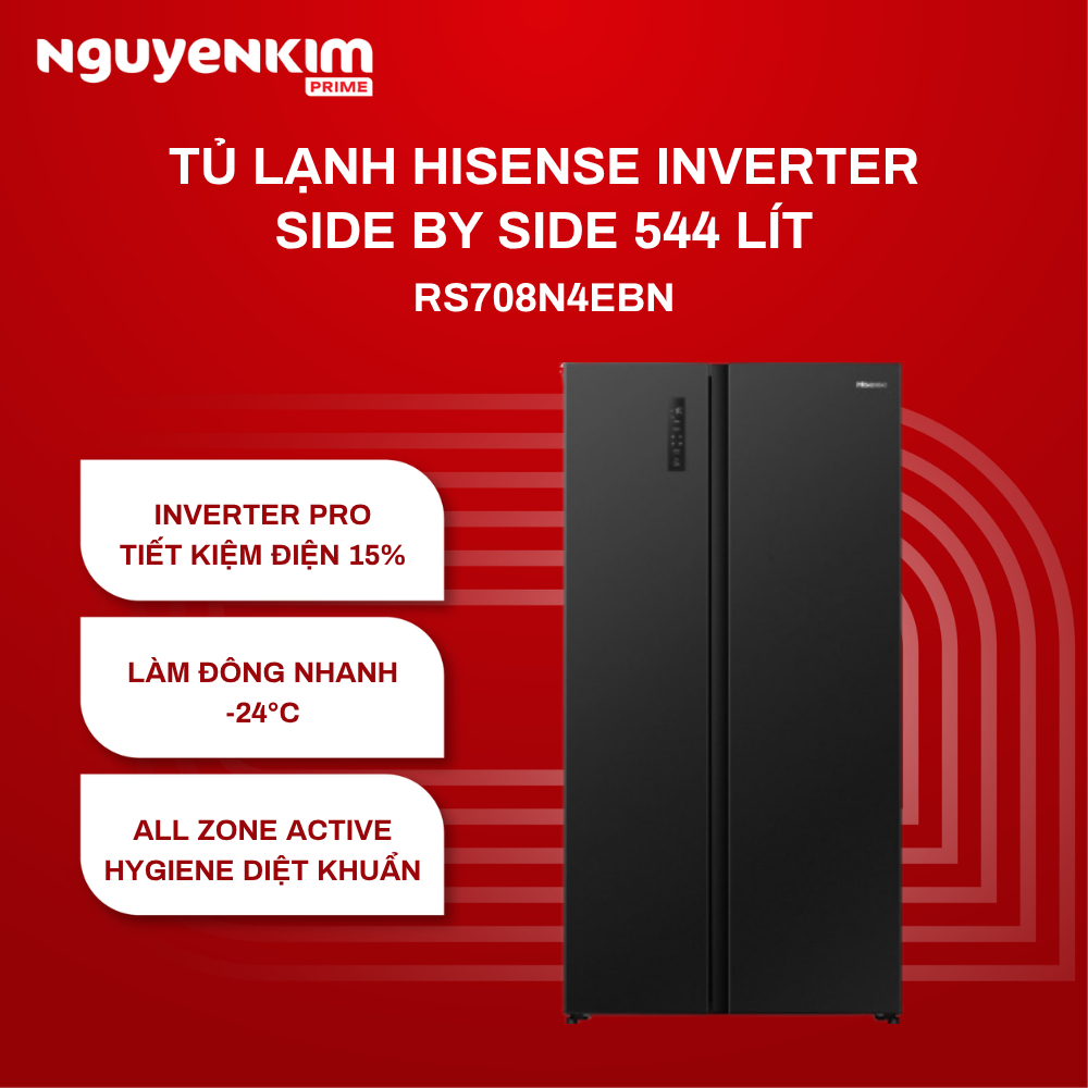 Tủ lạnh Hisense Inverter Side by side 544 lít RS708N4EBN