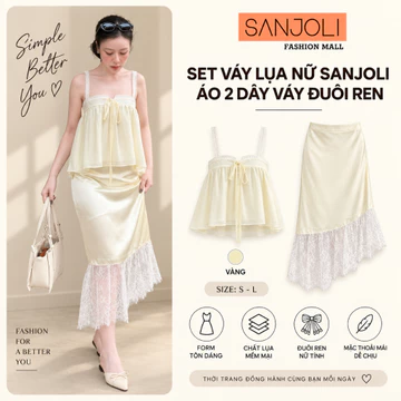 Set Váy Lụa nữ SANJOLI Áo 2 dây Váy Đuôi Ren Dịu Dàng Nữ Tính Váy Dài Hàn Quốc Đi Chơi Đi Tiệc VD008