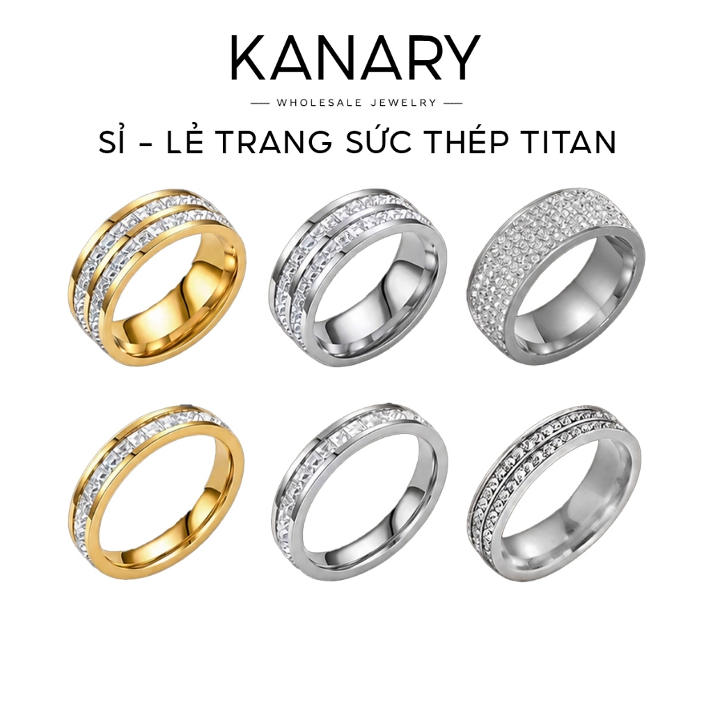 [NK1] Nhẫn thép TITAN Đính Đá nhẫn nữ Lấp Lánh nhẫn nam Sang Trọng - Sỉ Trang Sức TITAN KANARY