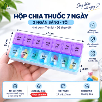 Hộp Chia Thuốc 7 Ngày Nhiều Ngăn GIA AN, Hộp Đựng Thuốc Uống Hàng Ngày, Chia Sáng Trưa Chiều Tối