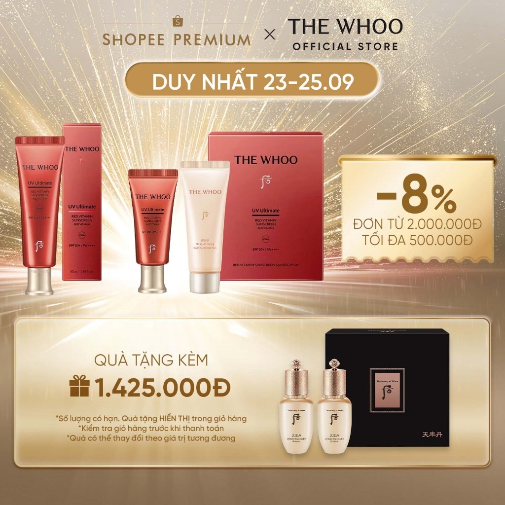 [THE WHOO OFFICIAL] Tinh chất chống nắng chống lão hóa, chống oxy hóa làm dịu da The Whoo UV Red Vitamin Sunscreen 50ml