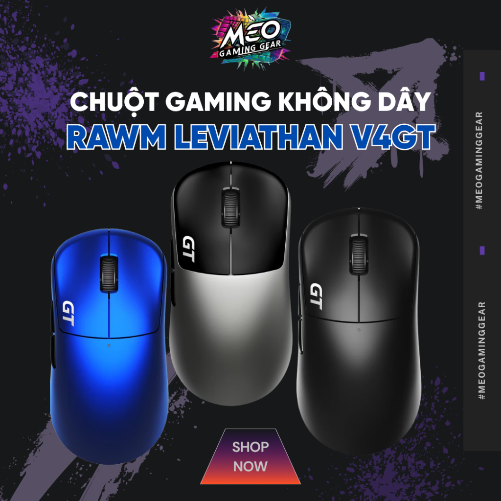 Chuột không dây Gaming RAWM Leviathan V4GT - PAW 3950 45K - Dual Polling Rate 8K - 54g