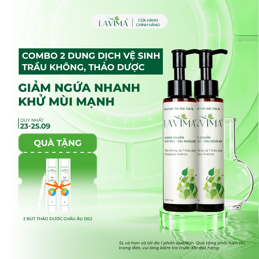 Dung dịch vệ sinh Lavima, Trầu không Thảo Dược làm sạch - giảm ngứa nhanh - khử mùi mạnh, Chai 110g