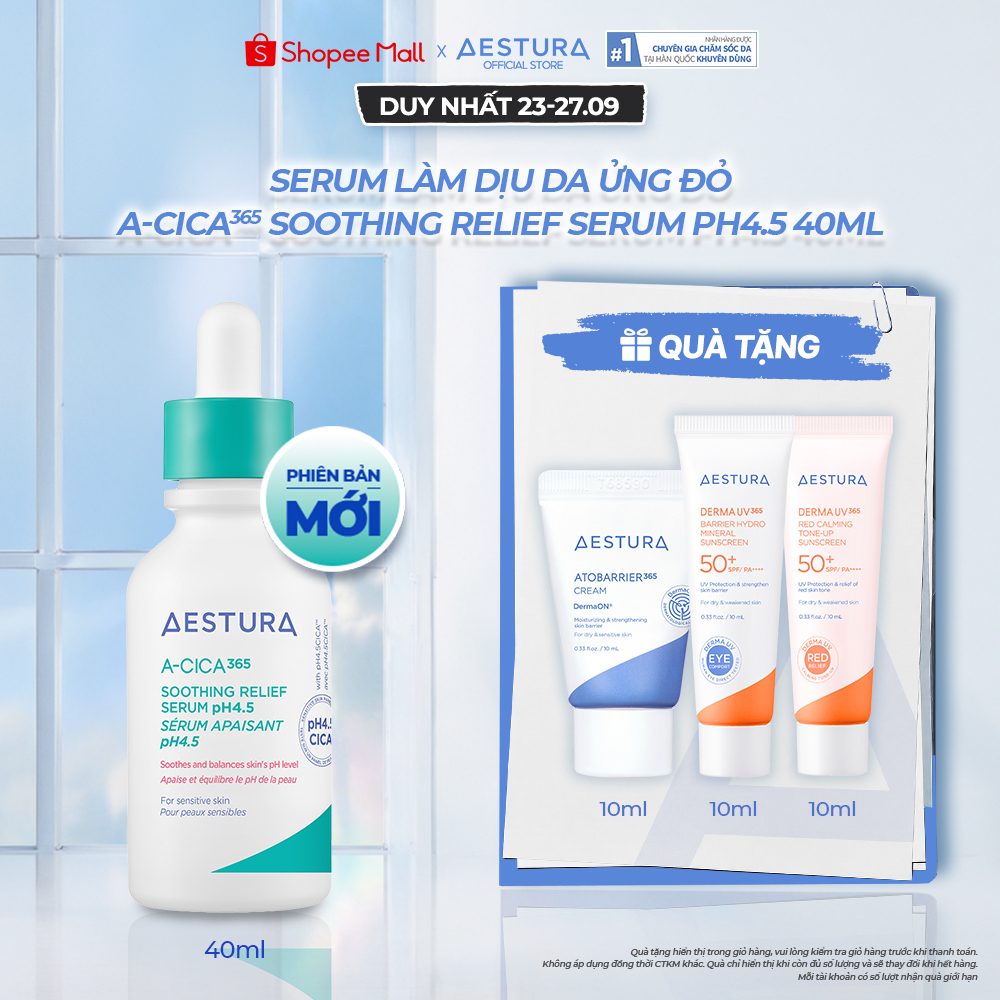 [PHIÊN BẢN MỚI] Serum làm dịu da ửng đỏ AESTURA A-CICA365 SOOTHING RELIEF SERUM pH4.5 40ml