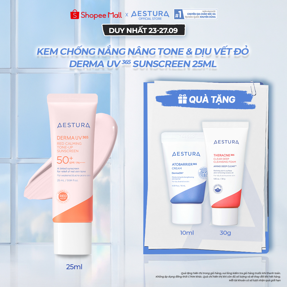 Kem chống nắng nâng tone AESTURA DERMA UV365 Red Calming Toneup Sunscreen 25ml