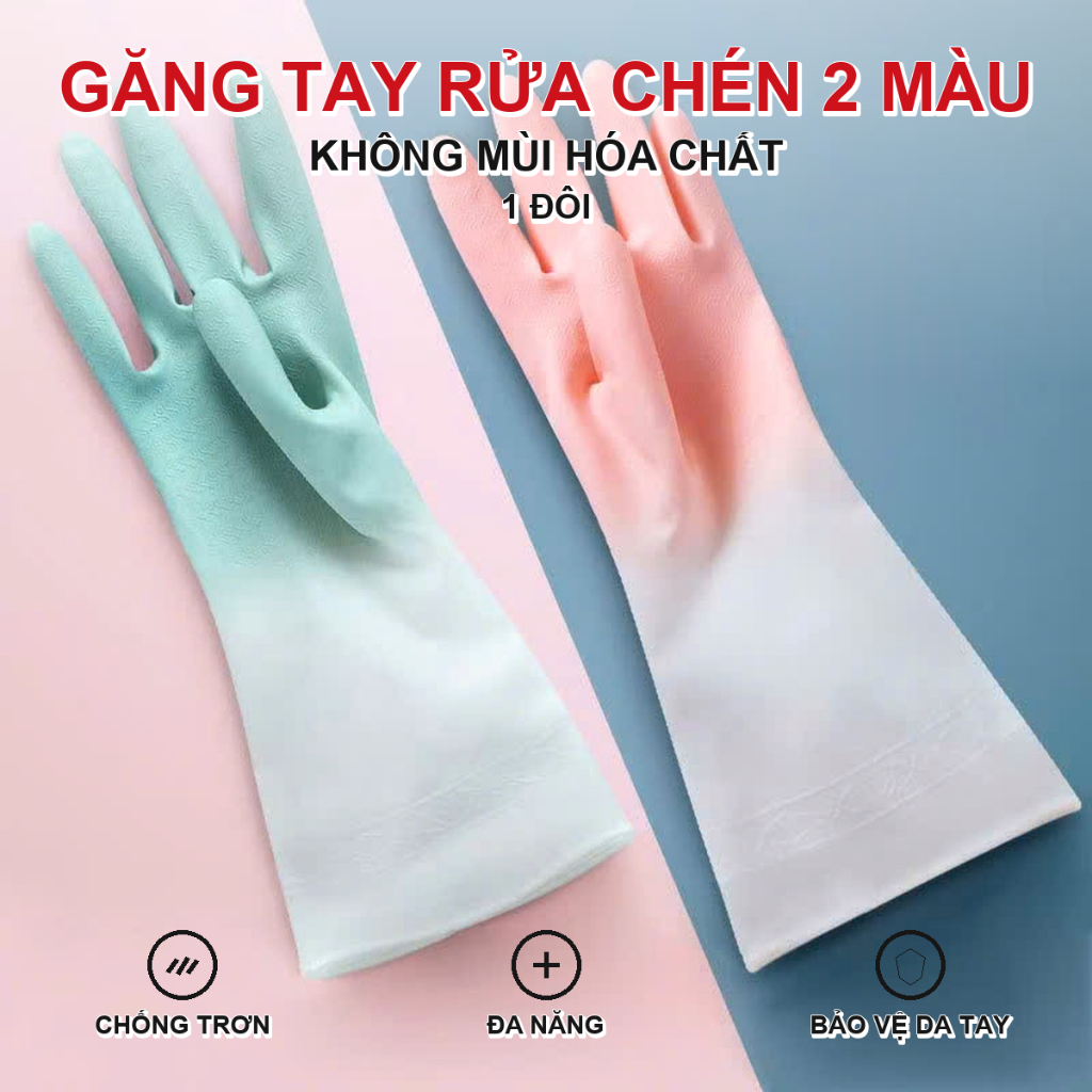 Găng Tay Cao Su Rửa Chén Không Bám Mùi,Găng Tay Màu Loang An Toàn Cho Da Tay - ĐÔI GĂNG TAY 2 MÀU KHÔNG MÙI HÓA CHẤT