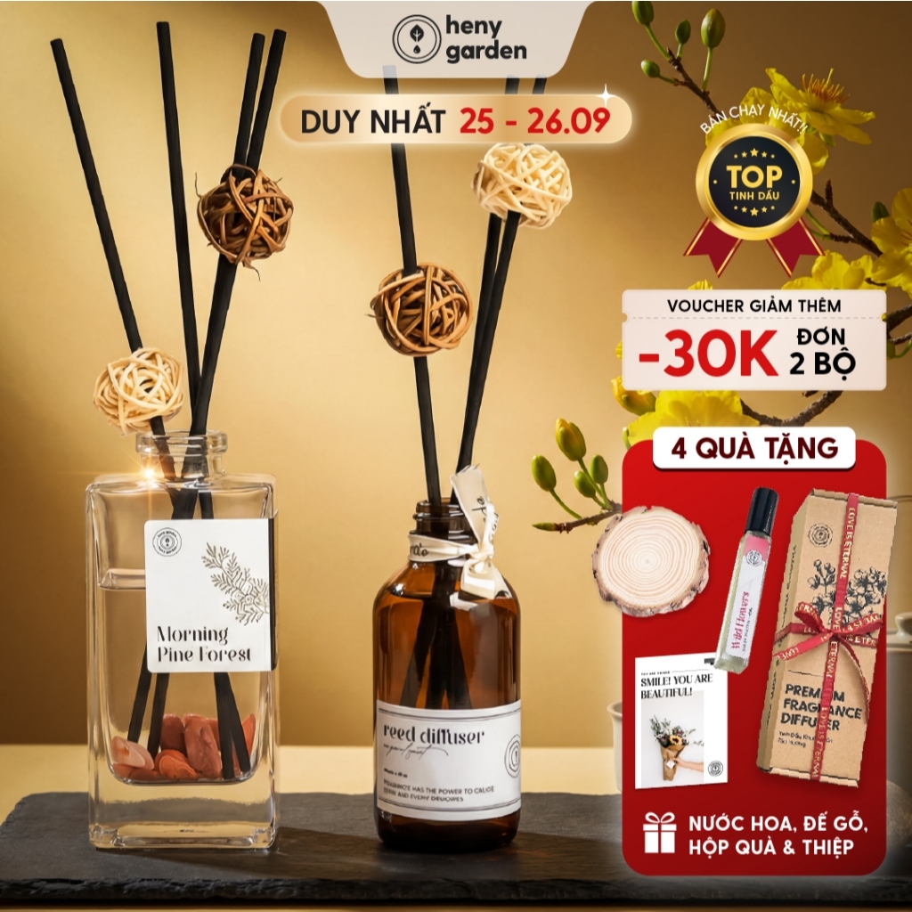 Tinh Dầu Thơm Phòng Khuếch Tán Cắm Que Quà Tặng HENY GARDEN Mùi Hương Thư Giãn