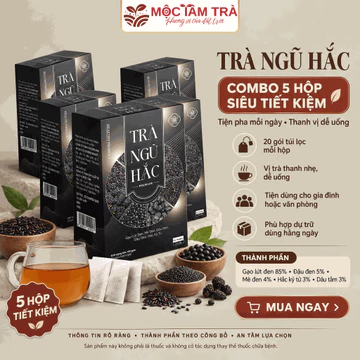 Combo 5 Hộp Trà Ngũ Hắc Túi Lọc 100g/Hộp – Gạo Lứt Đen 85%, Đậu Đen, Mè Đen, Hắc Kỷ Tử, Dâu Tằm