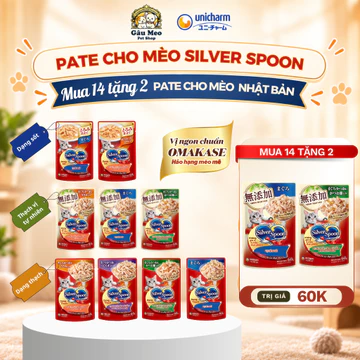 [MUA 14 TẶNG 2] Pate/Thức Ăn Ướt Cho Mèo Silver Spoon 60g - Pate Mèo Dạng Thạch / Sốt Nhiều Vị
