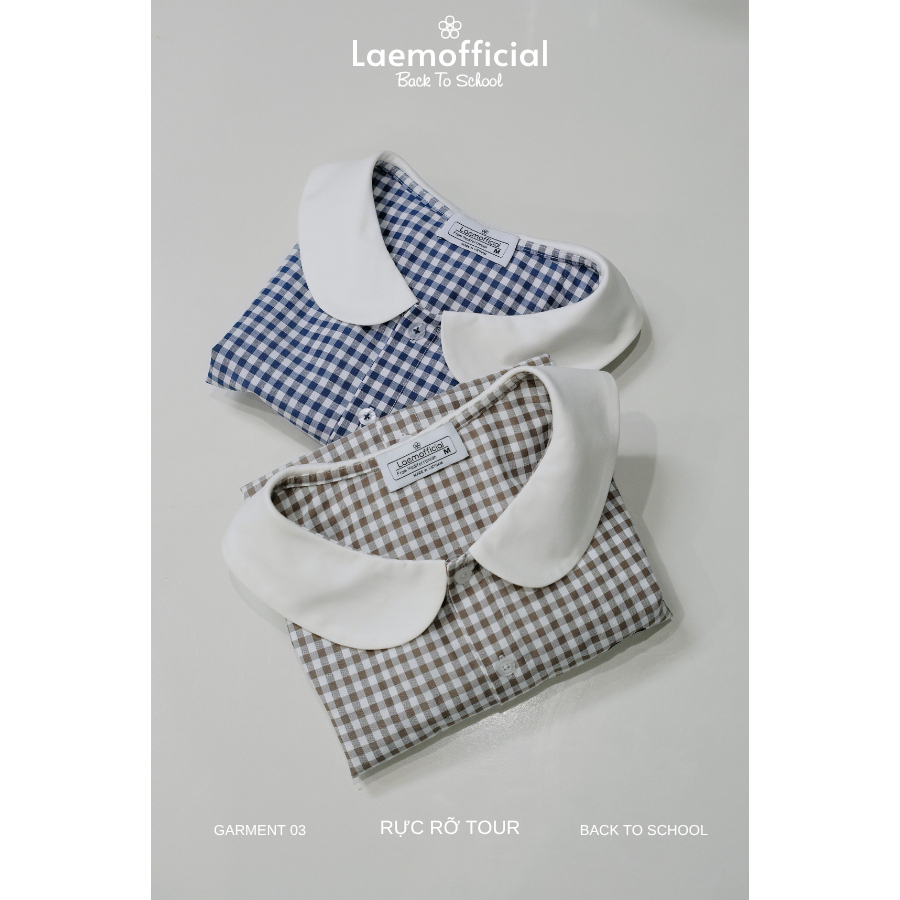 LÀ EM | Áo Chiếc Bút Chì ( Mini Collection Mèo Con Đi Học ) - Áo sơ mi chất liệu thô cotton kẻ caro phối ren mặc mùa thu