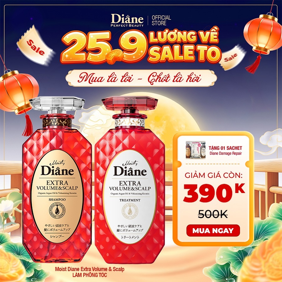 Combo dầu gội xả làm phồng tóc phục hồi dưỡng tóc bóng mượt Moist Diane Extra Volume & Scalp 450ml*2