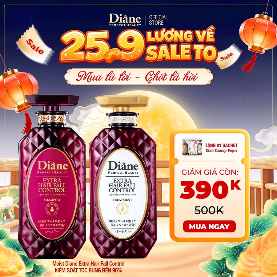 Bộ dầu gội xả giảm rụng tóc đến 96% giảm gàu ngăn ngừa gãy rụng Moist Diane Extra Hair Fall Control