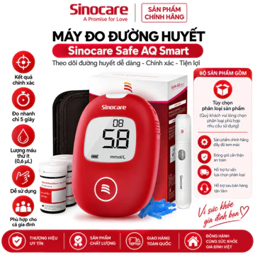 Máy Đo Đường Huyết Sinocare Safe AQ Smart Chính Hãng, Đo Nhanh 5 Giây, Không Cần Mã Hóa, Dễ Sử Dụng