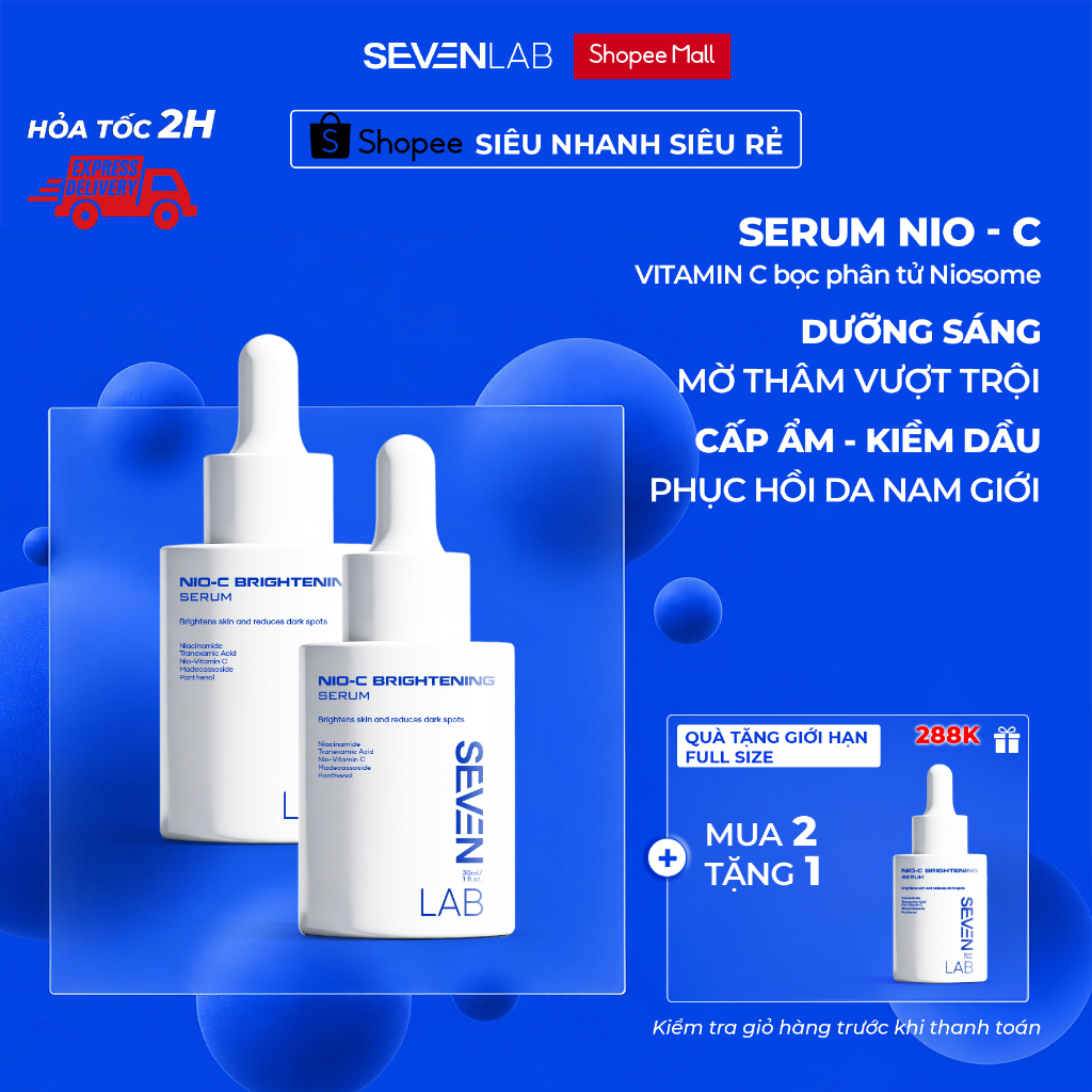 Serum dưỡng trắng da mặt nam giới Nio-Vitamin C SEVENLAB dưỡng sáng, mờ thâm mụn vượt trội 30g