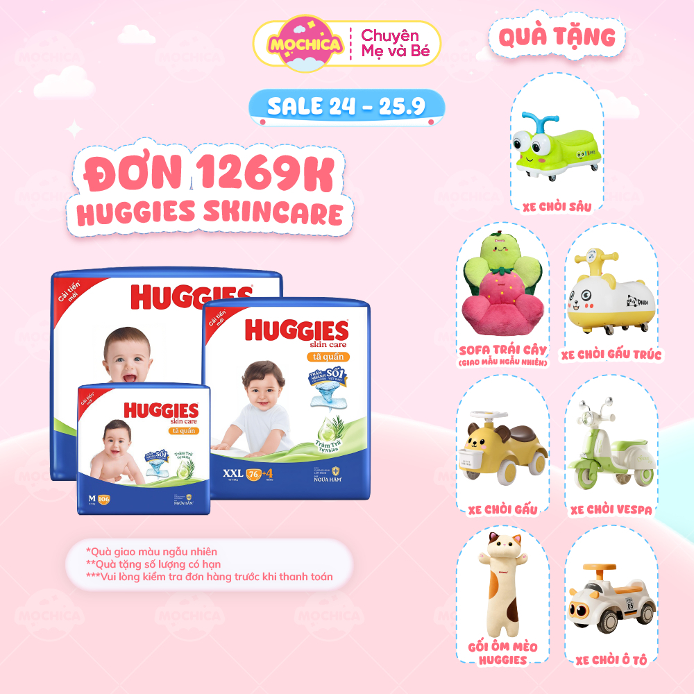 [Siêu nhiều miếng] Bỉm/Tã quần Huggies Tràm Trà Tự Nhiên SKINCARE thấm hút nhanh size Jumbo Mochica