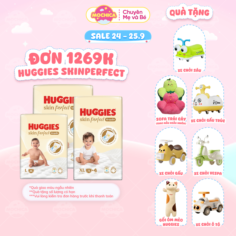 Tã Bỉm Dán / Quần Huggies Skin Perfect 2 vùng thấm hút, mỏng thoáng giảm nhiệt PH 5.5 _Mochica