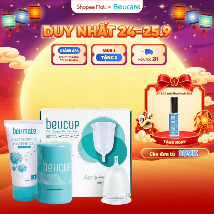 Cốc Nguyệt San BeUcup Silicol Y Tế Wacker Đức Siêu Mềm, Đạt Chuẩn FDA Hoa Kỳ