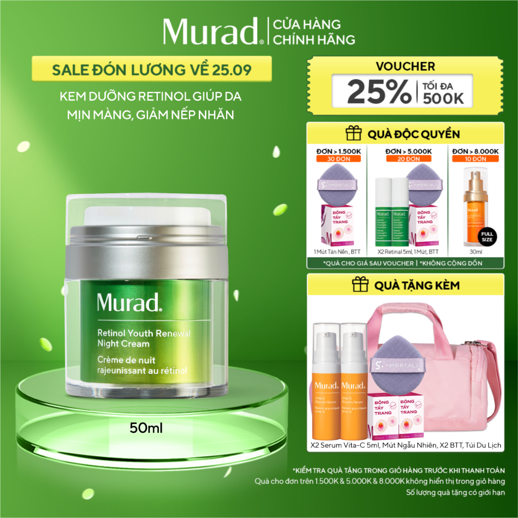 Kem dưỡng ẩm Retinol giúp da mịn màng và làm mờ nếp nhăn Murad Retinol Youth Renewal Cream 50ml
