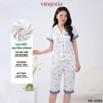 Bộ đồ ngủ nữ Pijama lụa VINGO/VINGORIA tay cộc thu đông H1380