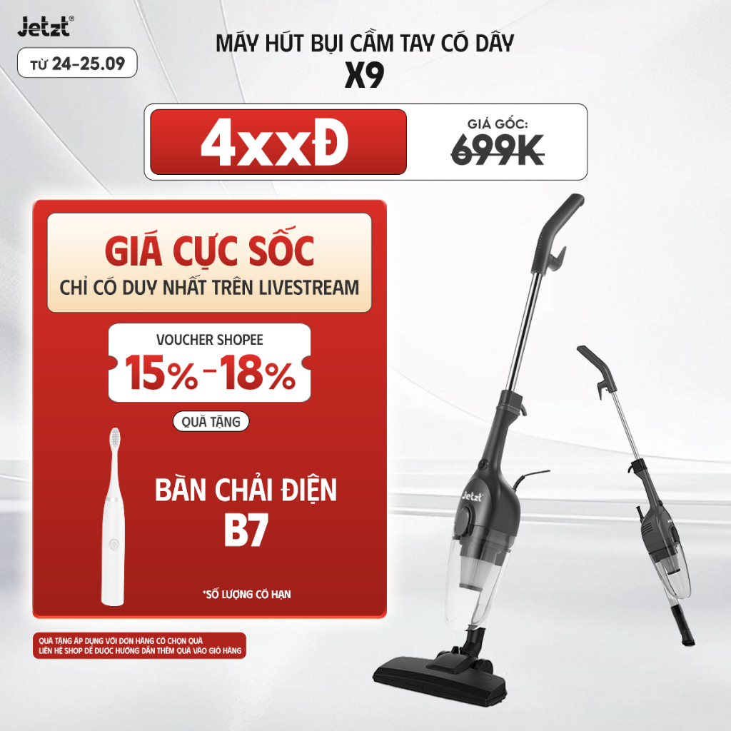 Máy hút bụi cầm tay có dây 3in1 JETZT X9, lực hút 19.000PA, hệ thống lọc bụi đa tầng