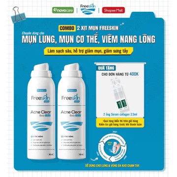 Set 2 Xịt mụn lưng, viêm nang lông Freeskin - Novocare hỗ trợ giảm mụn cơ thể , viêm nang lông , hạn chế thâm mụn 80ml
