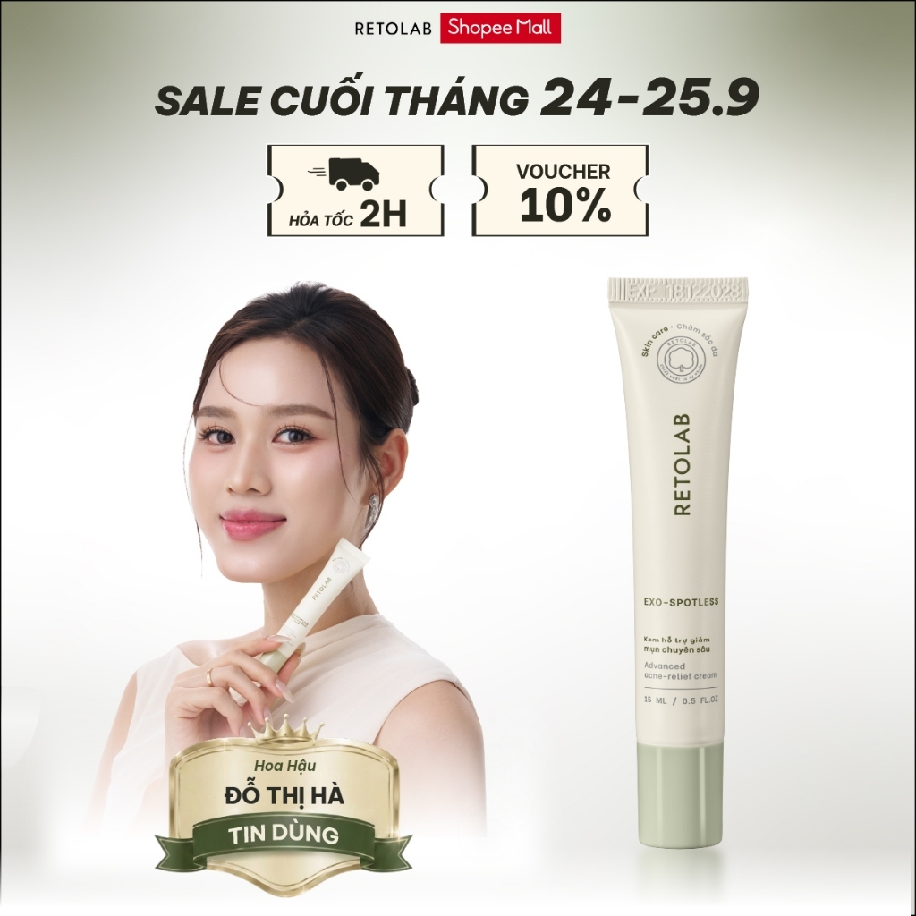 Kem Hỗ Trợ Giảm Mụn giúp đều màu da, giảm vết thâm mụn - Retolab Exo-Spotless 15ml