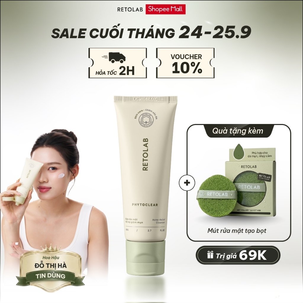 Sữa rửa mặt Retolab Phytoclear 80g hỗ trợ giảm mụn, làm sạch dịu nhẹ và dưỡng ẩm da