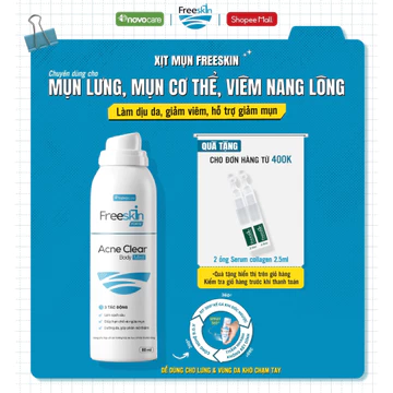 [ LIVE ] Xịt mụn lưng, viêm nang lông Freeskin - Novocare hỗ trợ giảm mụn cơ thể, viêm nang lông, hạn chế thâm mụn 80ml