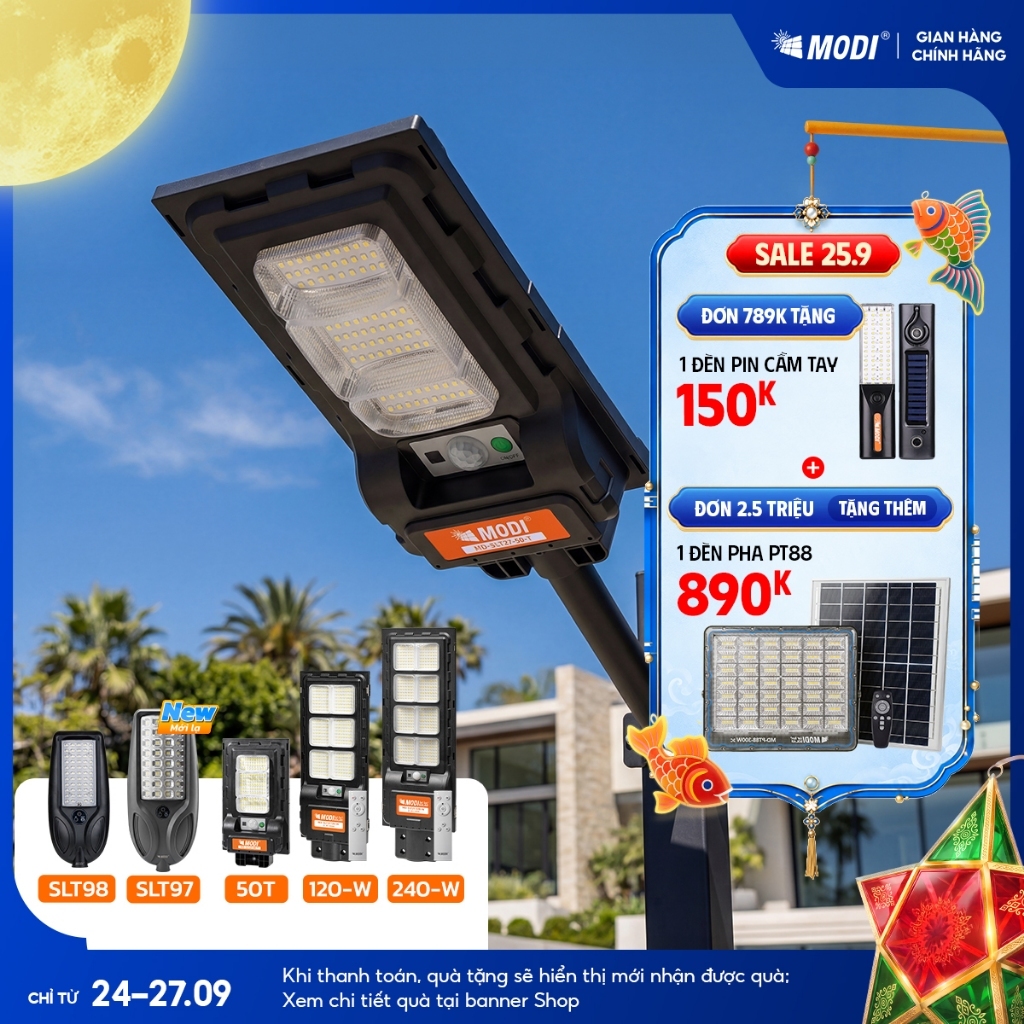 Đèn Năng Lượng Mặt Trời MODI SOLAR, Đèn Led Năng Lượng Mặt Trời Chip Led Siêu Sáng