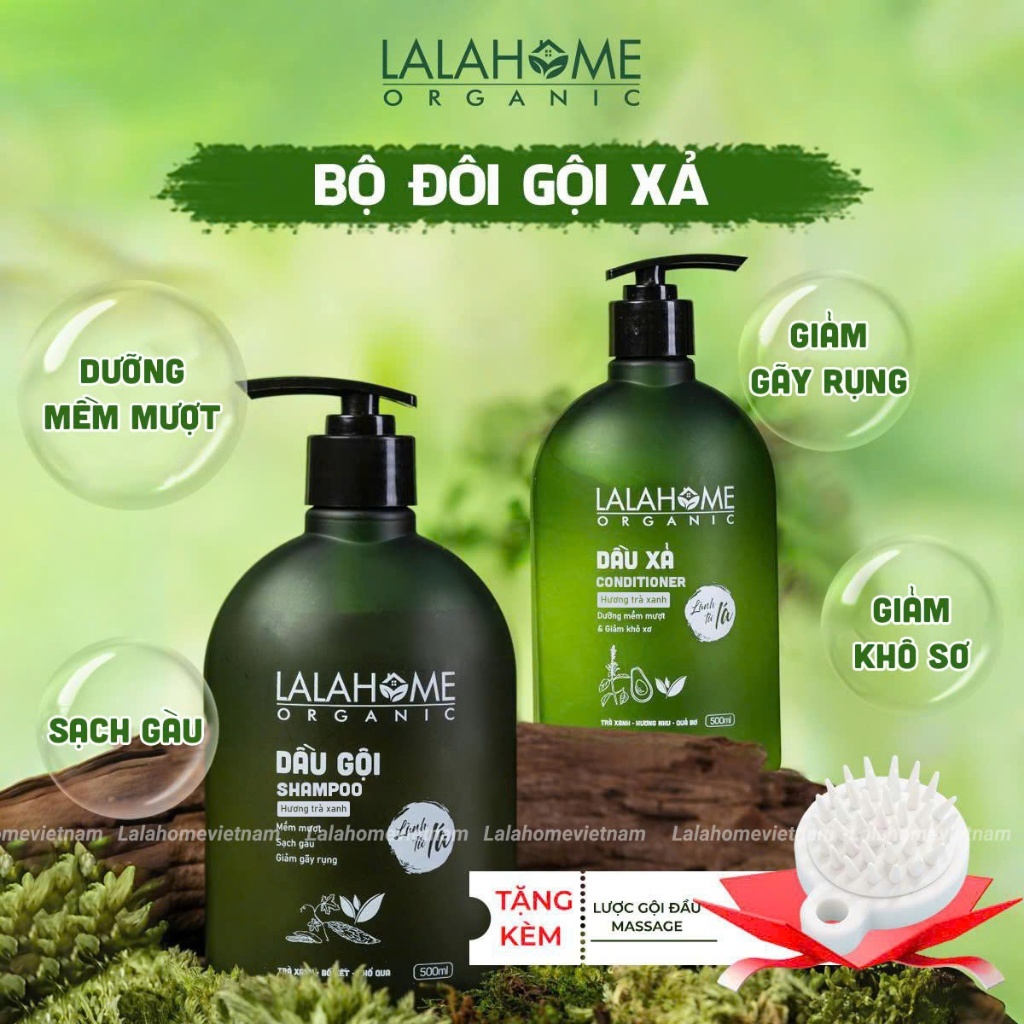 Bộ đôi dầu gội xả LALAHOME ORGANIC - Ngăn ngừa gàu, rụng, giúp tóc chắc khỏe, suôn mượt  - Chai 500ml