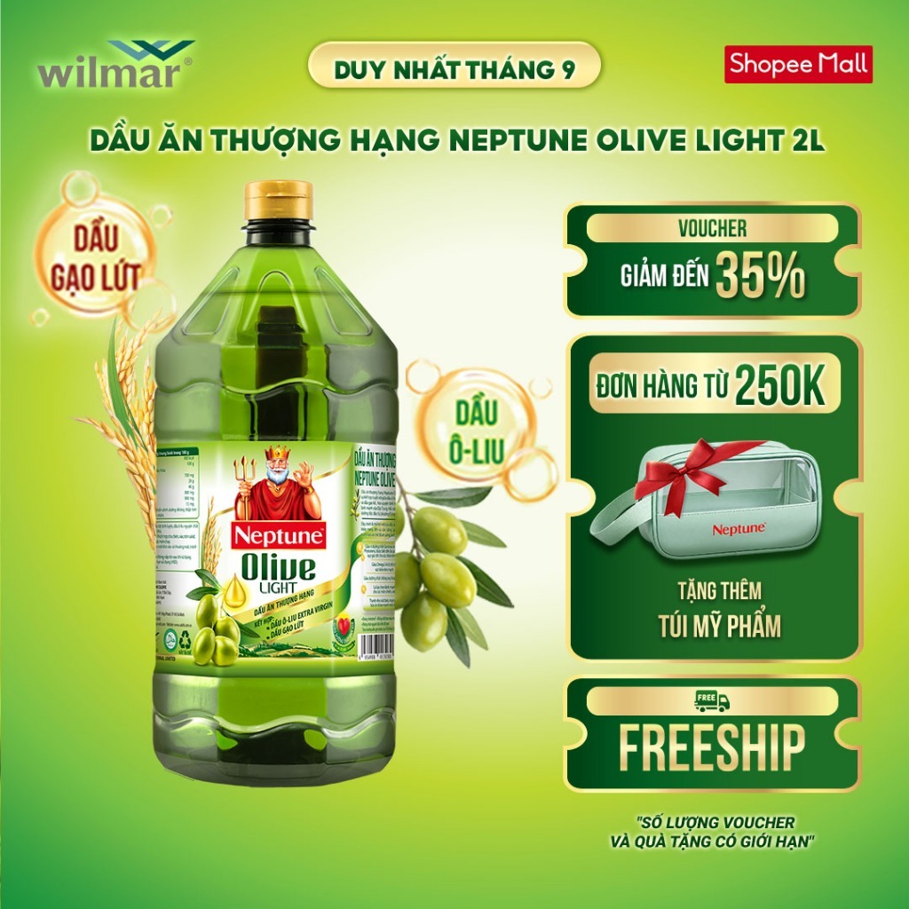 [GIẢM 35% LÊN TỚI 50K + TẶNG TÚI MĨ PHẨM- DUY NHẤT NGÀY 24/9] DẦU ĂN THƯỢNG HẠNG NEPTUNE OLIVE LIGHT 2L
