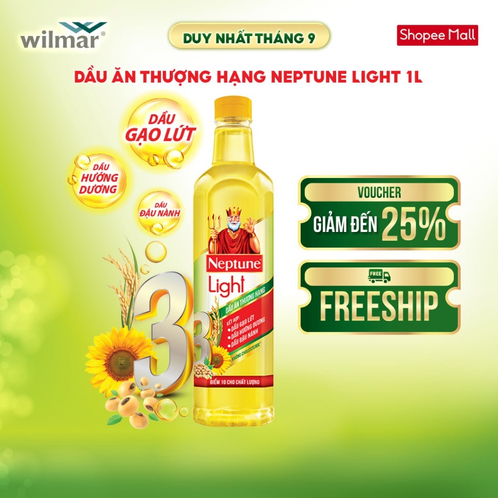 [GIẢM 25% DUY NHẤT NGÀY 24/9 LÊN TỚI 50K]  Dầu ăn thượng hạng Neptune Light 1L:Chính hãng
