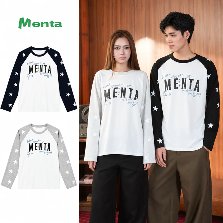 Áo Thun Dài Tay Nam MENTA Ragian Phối Màu, Áo Long Sleeve Form Rộng Họa Tiết Ngôi Sao (ADS)