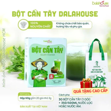 Bột CẦN TÂY Dalahouse sấy lạnh nguyên chất 100% Organic, DATE MỚI NHẤT, Hộp 20 gói (3g/gói)