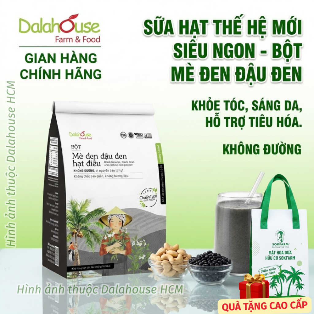 [MỚI- KHÔNG ĐƯỜNG] Bột Mè Đen Đậu Đen Hạt Điều Dalahouse - Sấy Thăng Hoa, thơm ngon bổ - Túi 300g