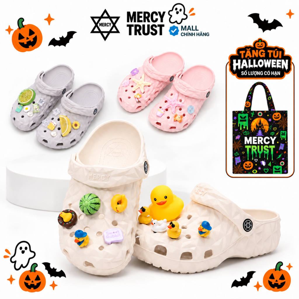 [TẶNG TÚI HALLOWEEN] Kèm Sticker Giống Hình, Vớ - Dép Sục MERCY TRUST Kim Cương MC14 Chất Liệu EVA Không Mùi Êm Nhẹ