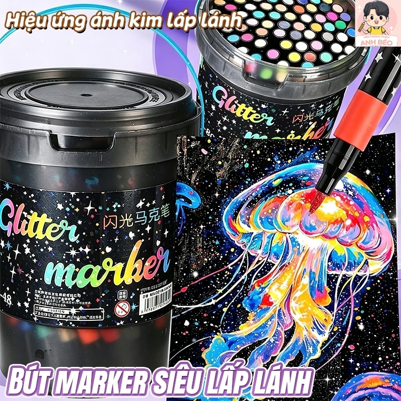 Hộp 60 Màu Nhũ Acrylic Marker Kim Tuyến – Bút Acrylic Lấp Lánh Glitter Vẽ Tranh, Trang Trí, DIY Handmade