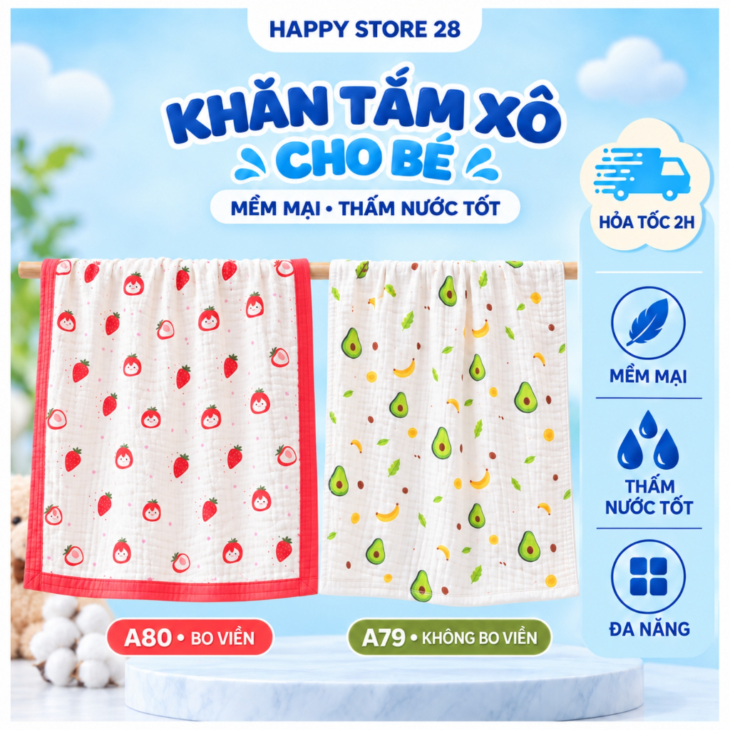 [Lựa màu] Khăn tắm cho bé sơ sinh 5 lớp Jubon bo viền, chăn xô trẻ em mềm mại size lớn 105x110cm