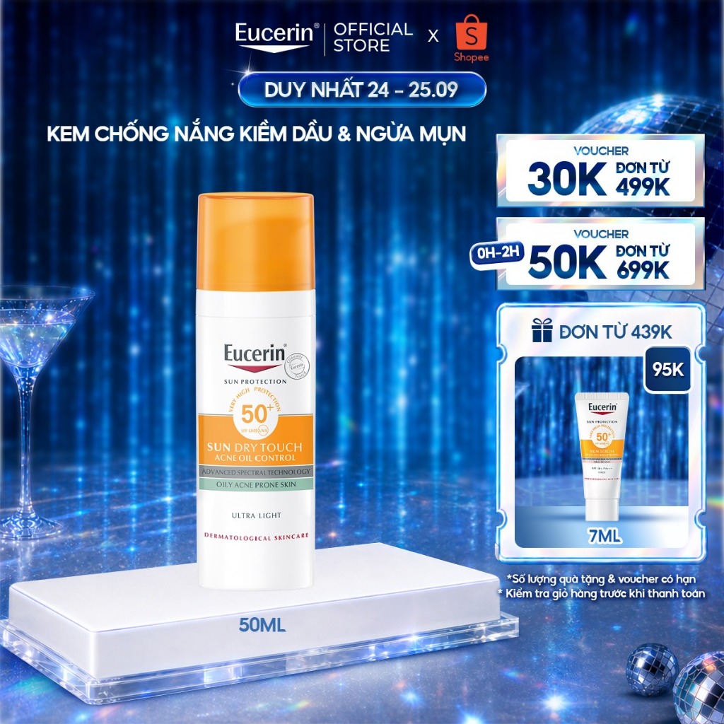 Kem chống nắng kiềm dầu & ngừa mụn Eucerin Sun Dry Touch SPF50+ 50ml | Skincare