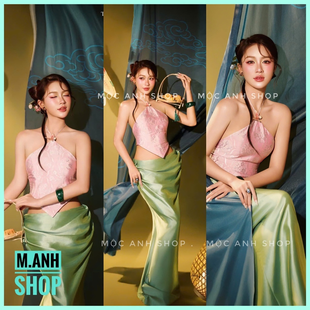 Sét Yếm Vân Thọ Hồng Chụp Ảnh Concept Chụp Tết