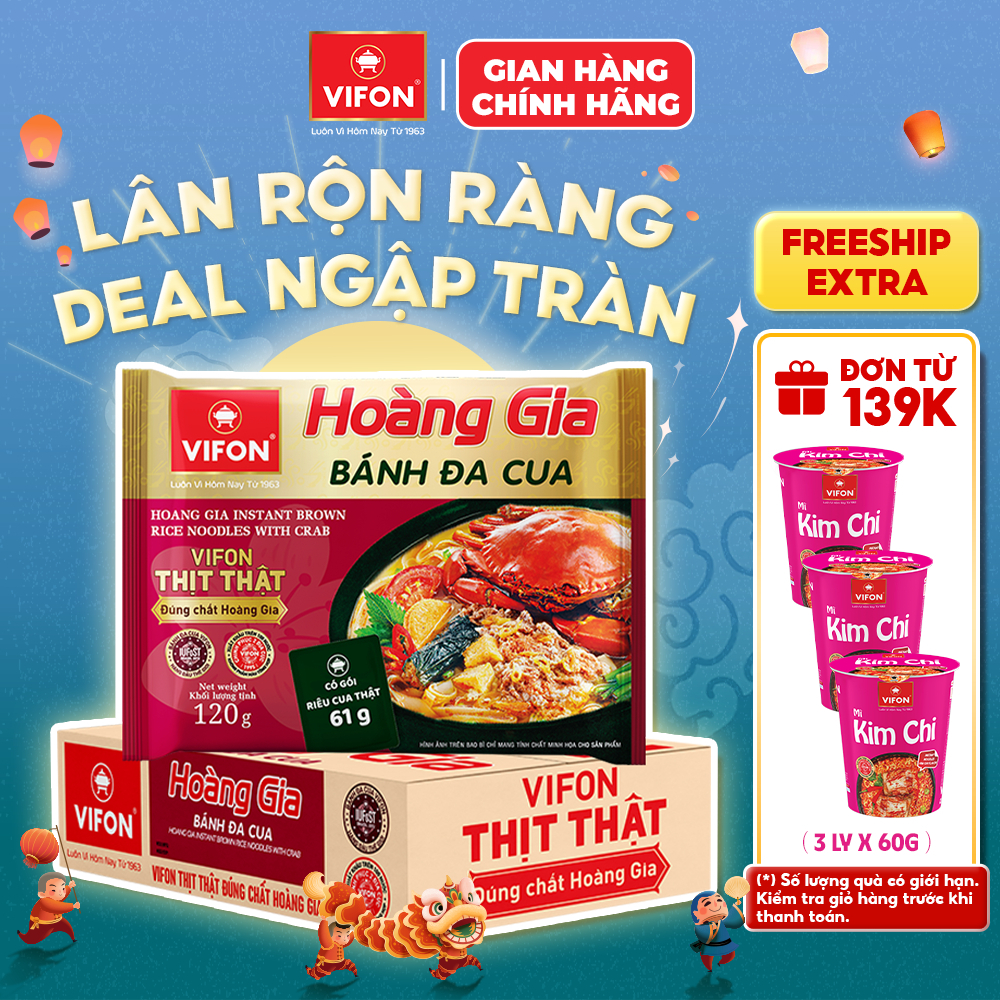 [VOUCHER HOT 10%] Thùng 18 gói Bánh Đa Cua HOÀNG GIA VIFON 120g / Gói
