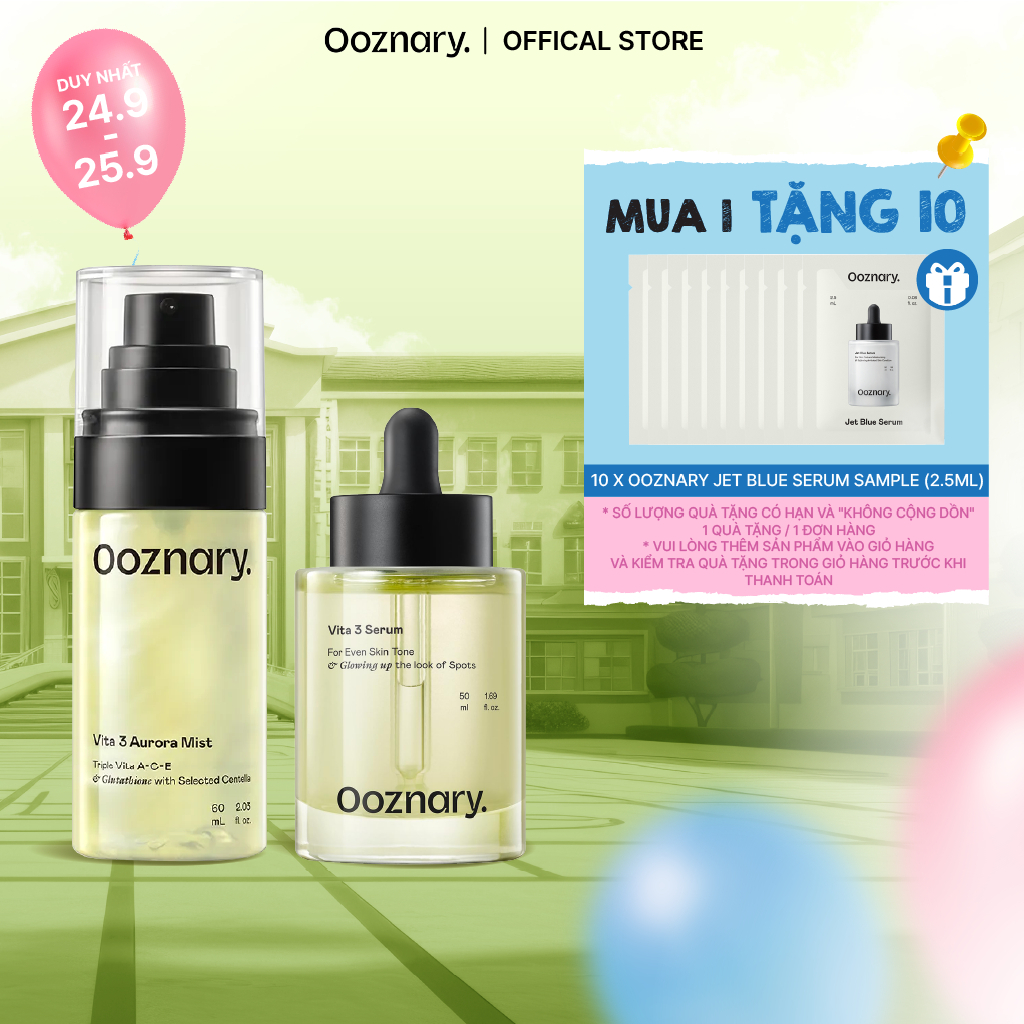 Bộ đôi dưỡng sáng cấp ẩm căng mịn rạng rỡ Ooznary Vita 3 Serum 50ml & Ooznary Vita 3 Aurora Mist 60ml