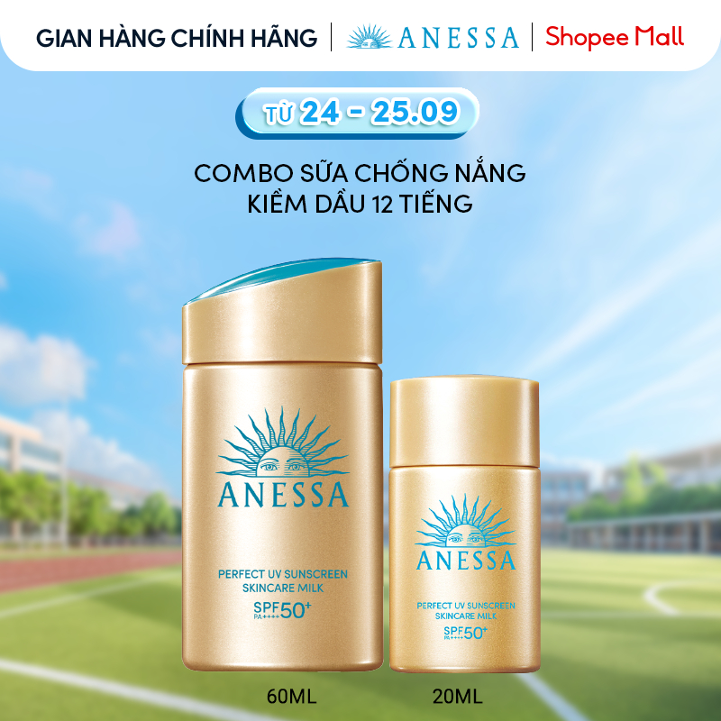 Combo Sữa chống nắng dưỡng da kiềm dầu bảo vệ hoàn hảo Anessa Gold Milk SPF50+ PA++++ 60ml + 20ml