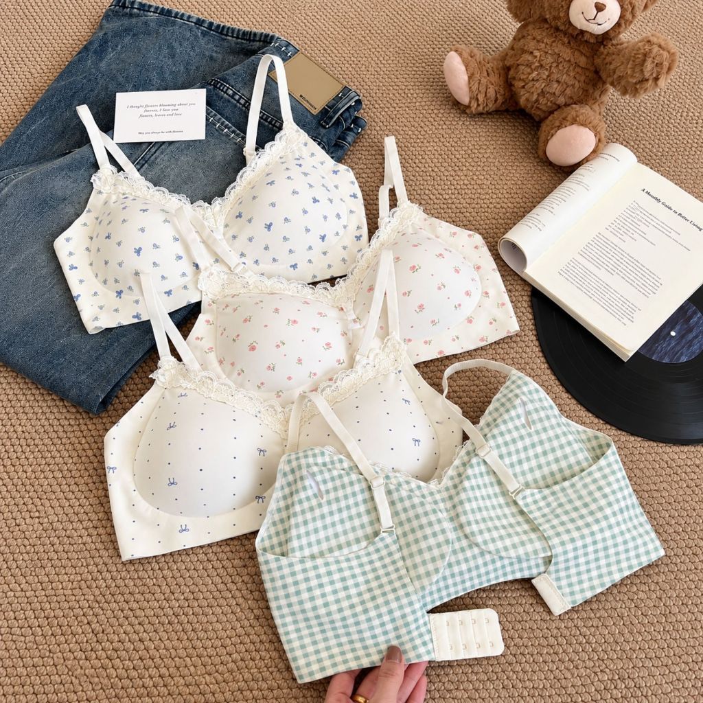 [SALE 10.10] Áo Ngực Nữ Su Thạch Không Gọng Mút Liền Mềm Mịn, Áo Lót Hoa Nhí Phối Viền Ren Nữ Tính AMYBRA A1846