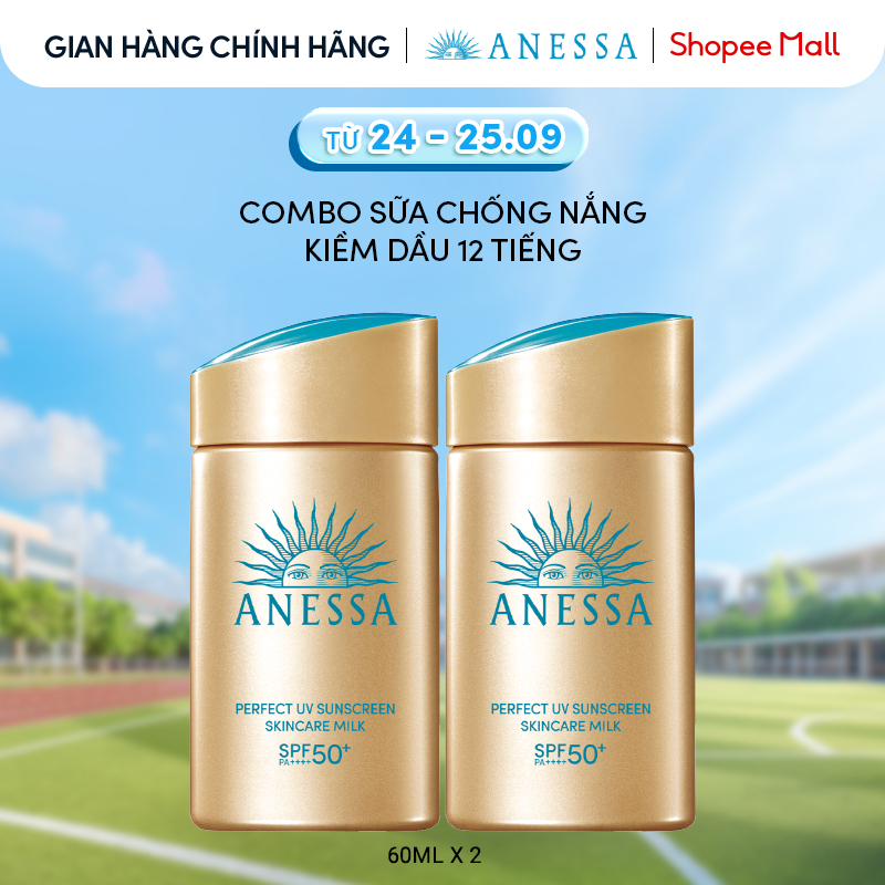 Combo Sữa chống nắng dưỡng da kiềm dầu bảo vệ hoàn hảo Anessa Gold Milk SPF50+ PA++++ 60mlx2
