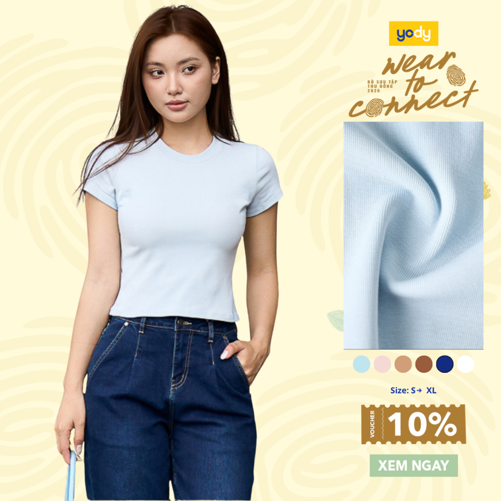 Áo Phông Nữ Yody Slimfit Thun Rib Coton Mềm WCTS26S040