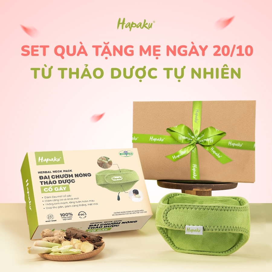 Set Quà Tặng 20/10 Từ Thảo Dược Tự Nhiên HAPAKU, Quà Cho Mẹ, Đai Chườm Nóng Giảm Đau Cổ Gáy