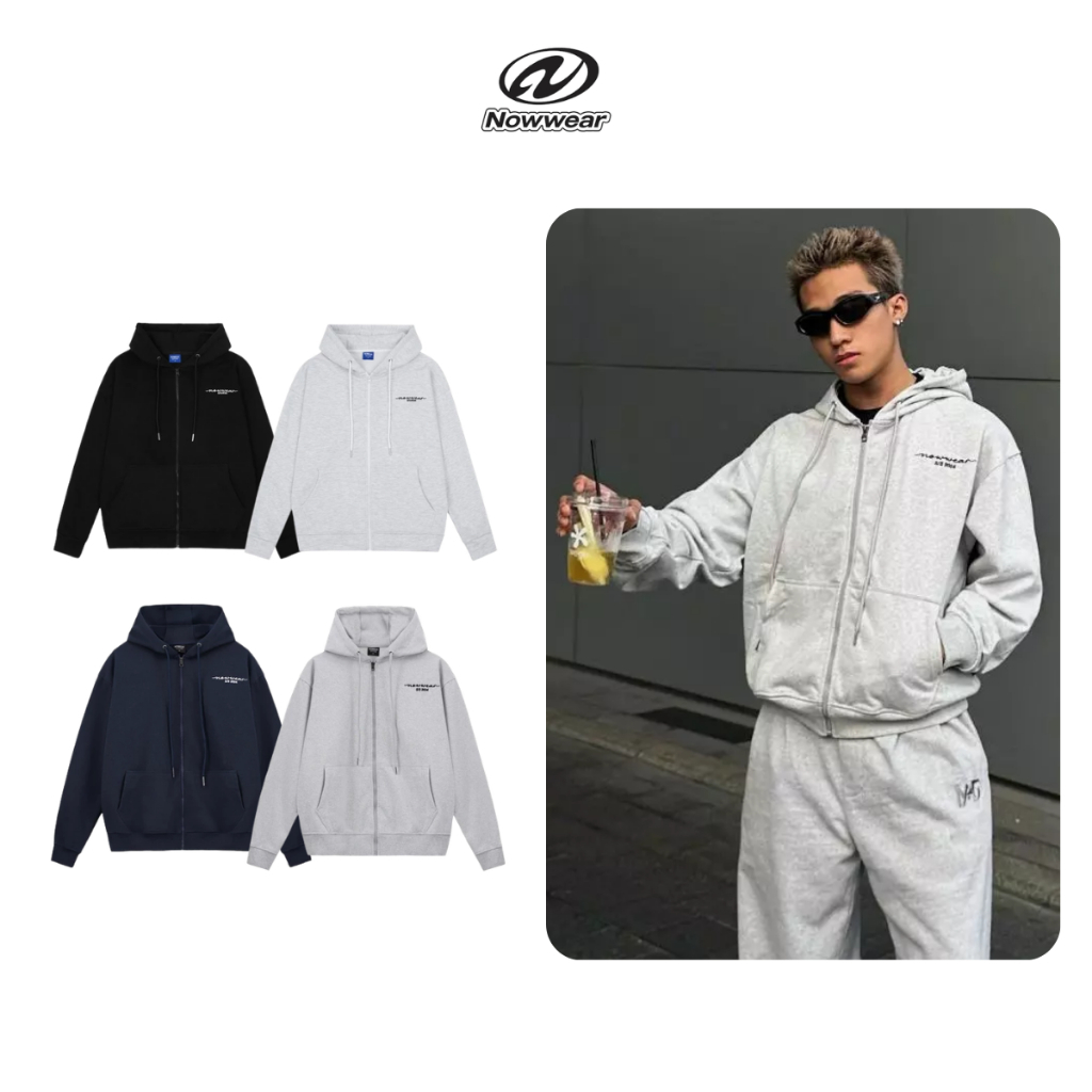 Áo Khoác Nỉ Chân Cua Hoodie Zip Form Boxy Cotton 400gsm Dây Kéo Hoodie Zip Nowwear (Không Xù Lông)