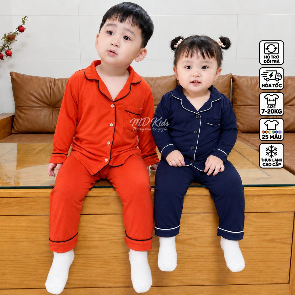 Bộ Ngủ Pijama Thun Lạnh Cao Cấp Cho Bé Trai Bé Gái 7-20kg.