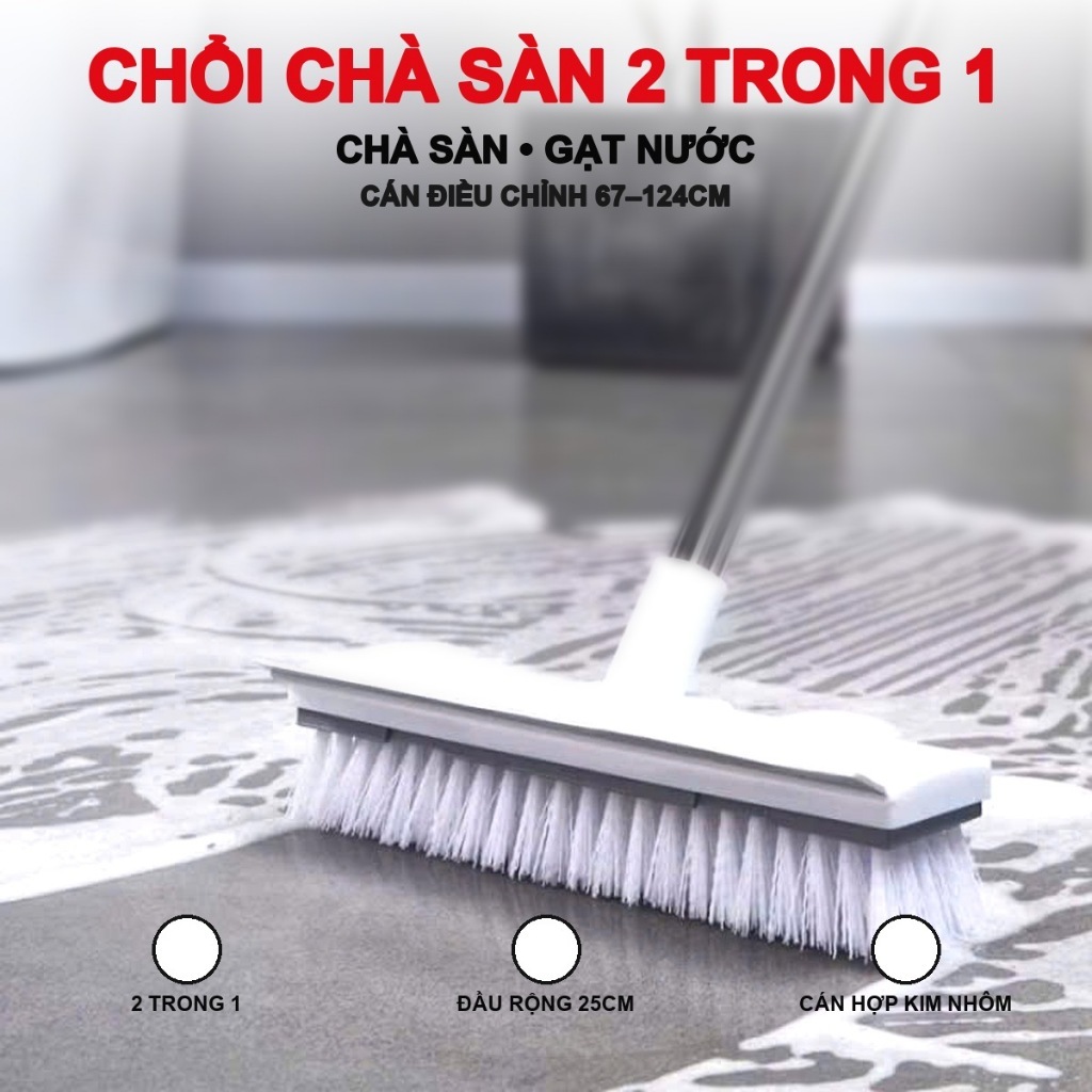 CÂY CHÀ SÀN TIỆN LỢI GIÚP LÀM SẠCH NHÀ TẮM - Chổi Quét Nhà Tắm Kèm Gạt Nước,Chổi Cọ Sàn Nhà Lông Dày Gạt Nước Nhanh Khô